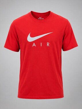 Nike Men's Medium T-Shirt Red Air Swoosh Metallic Silver Graphic BV0626-657 NEW
